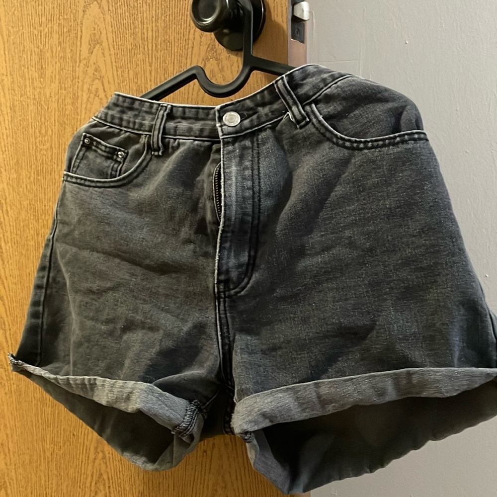 Grey washed denim shorts